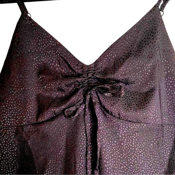 Y2K Black Satin Babydoll Midi Slip Dress Ruched Bust Whimsigoth Dark Romantic - Picture 3 of 10